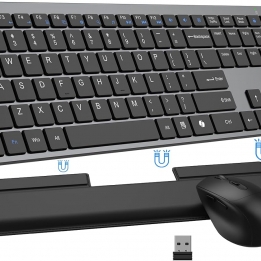 KG-637-C Wireless Keyboard and Mouse Combo Full Size Silent Ultra Thin Keyboard with Magnetic Wrist Rest and Optical Mouse